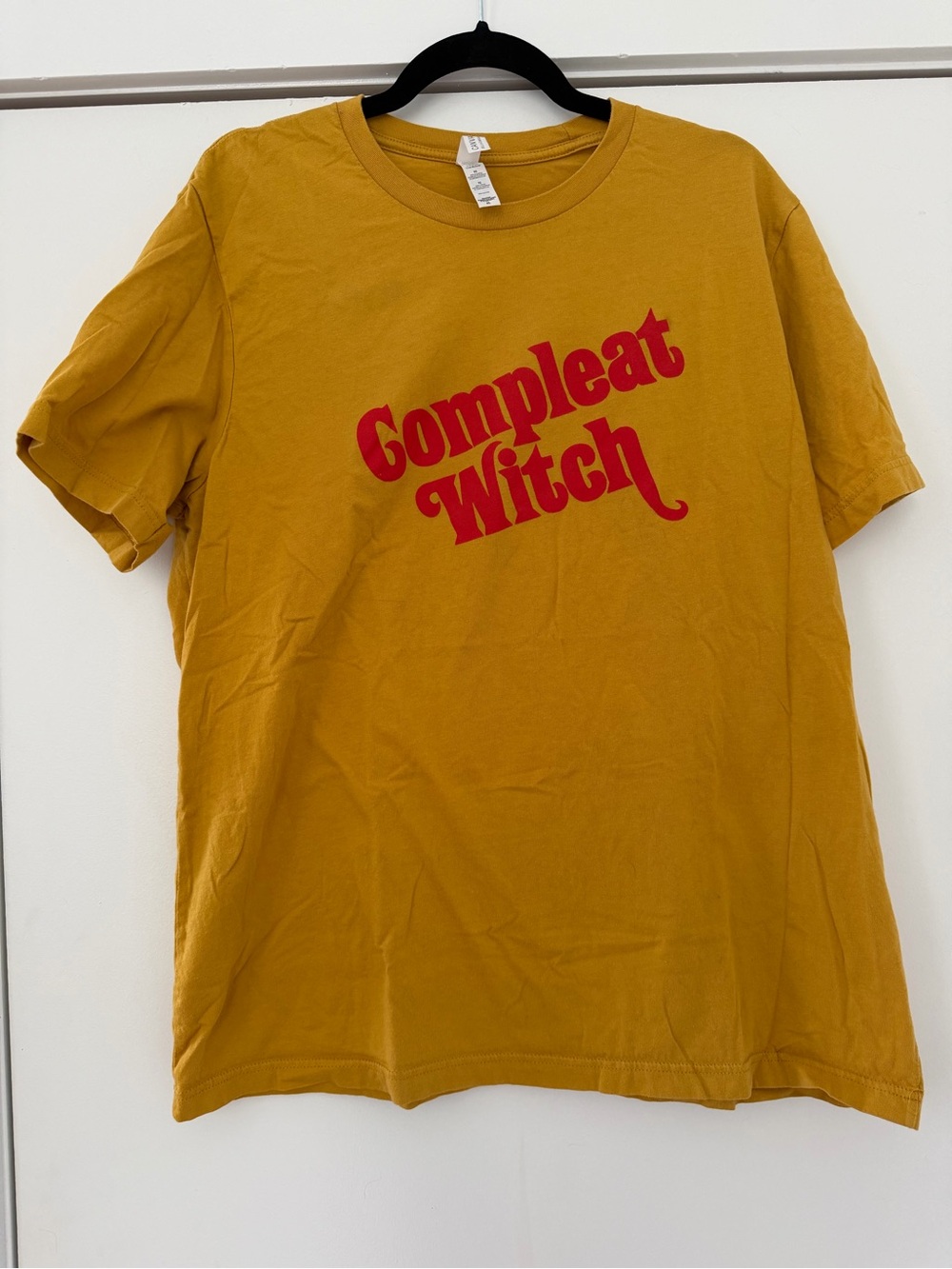 Bella Canvas Mustard Short-Sleeve Tee with Red 'Compleat Witch' Graphic